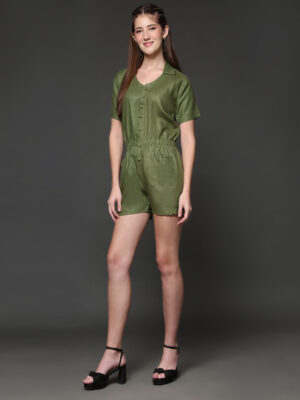 Olive Hemp Solid Pocket Playsuit