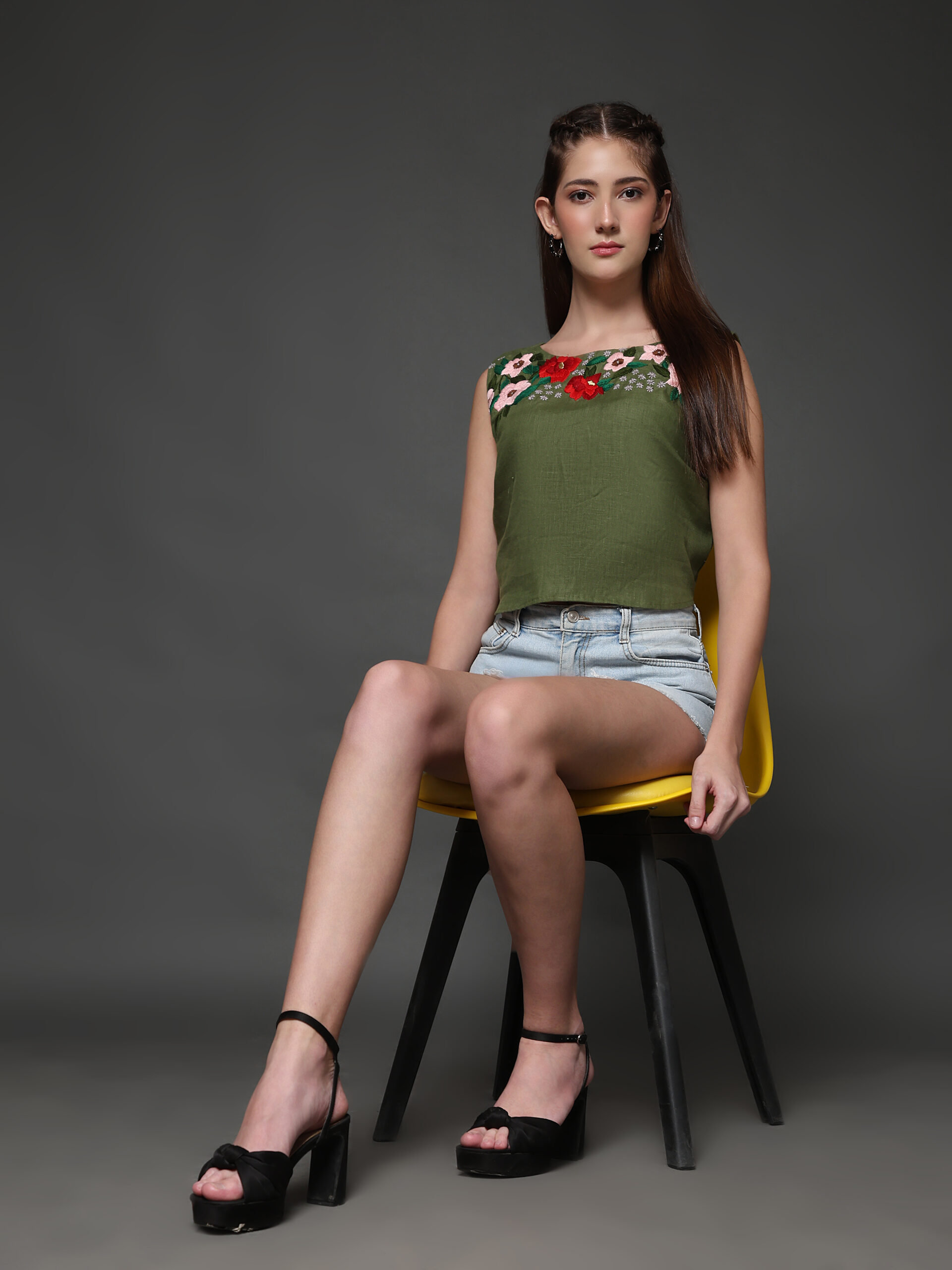 Olive Hemp Embroidered Designer Top - Image 4