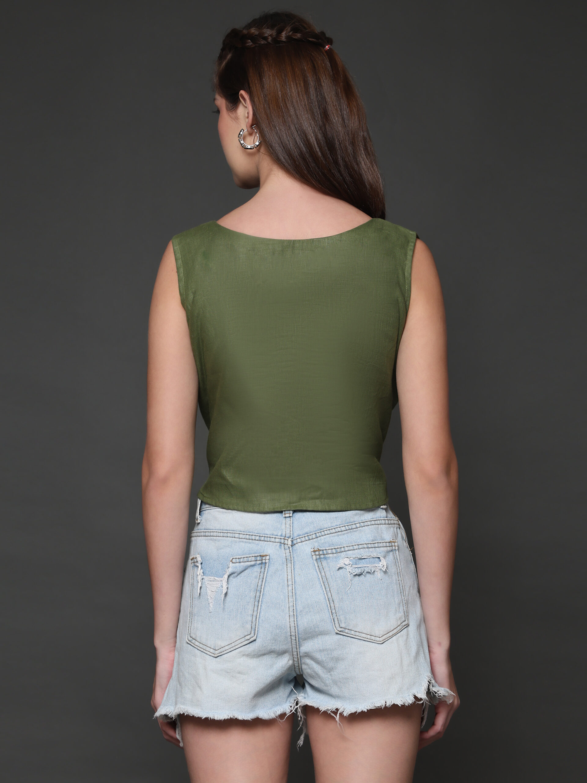 Olive Hemp Embroidered Designer Top - Image 3