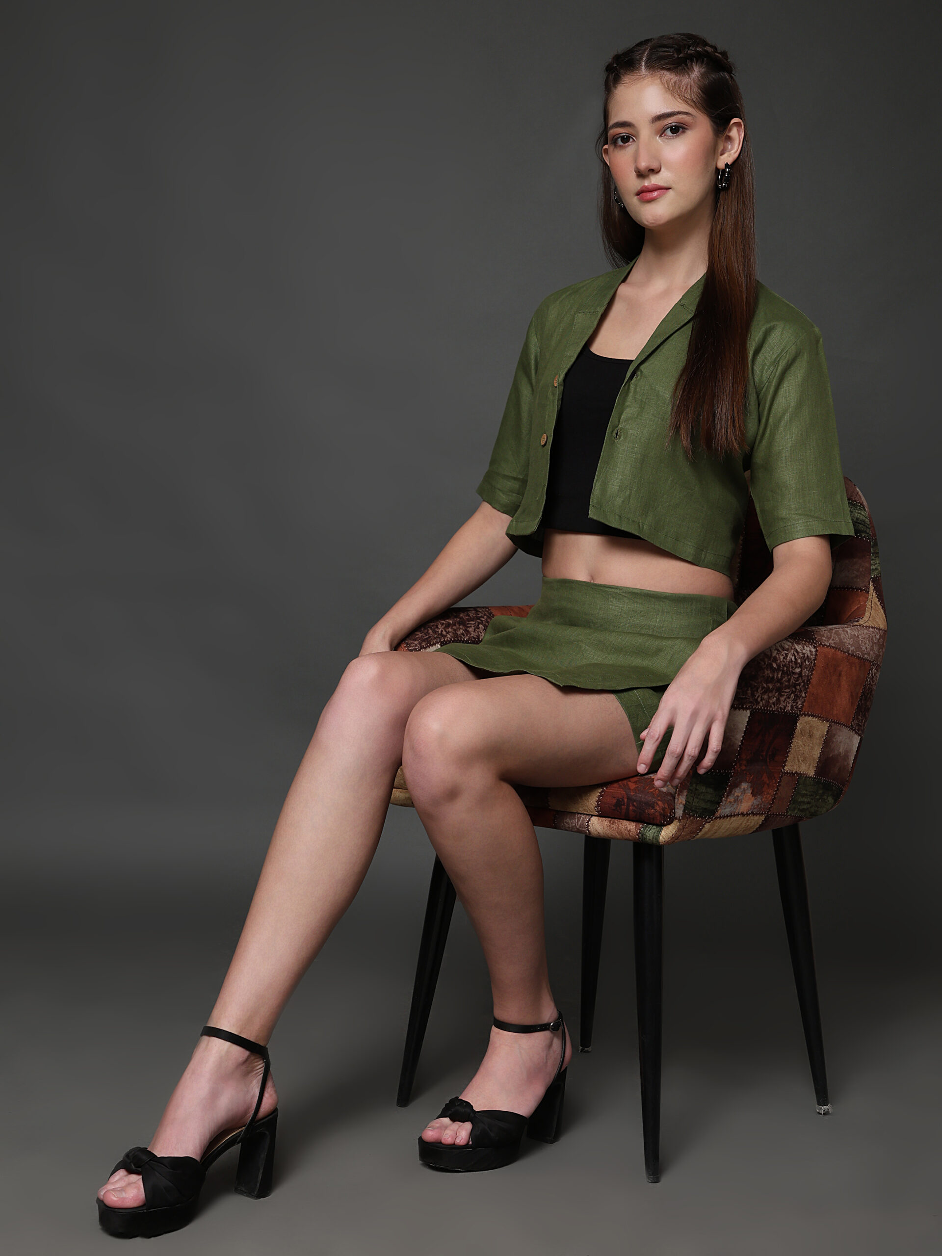 Olive Hemp Skirt and Crop Shirt Co-ord Set - Image 3