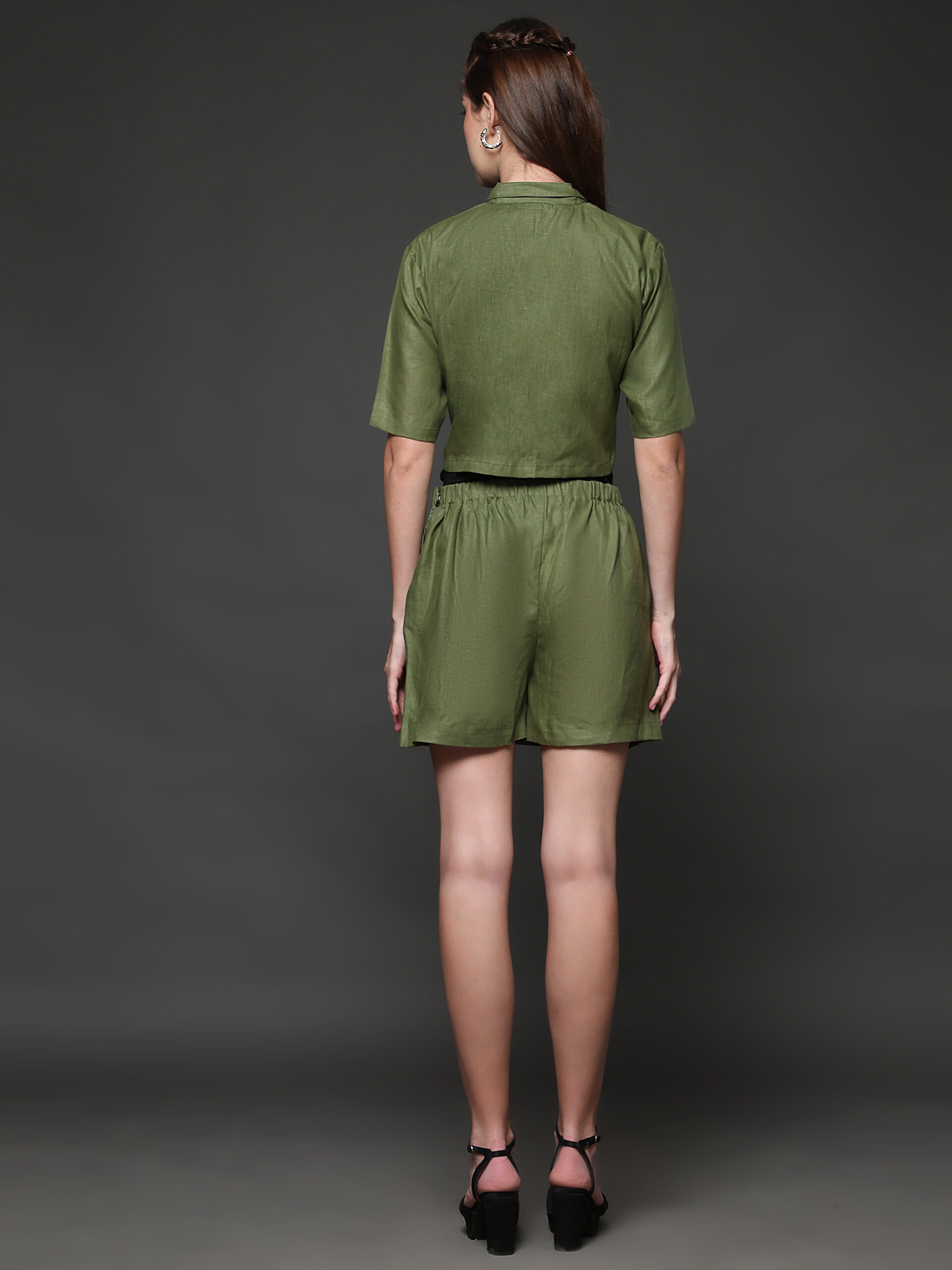 Olive Hemp Skirt and Crop Shirt Co-ord Set - Image 2