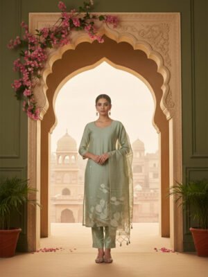 Sage Green Silk Blend Unstitched Suit Set