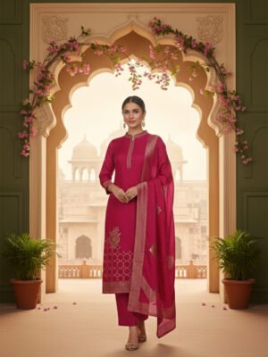 Rani Pink Silk Blend Unstitched Suit Set