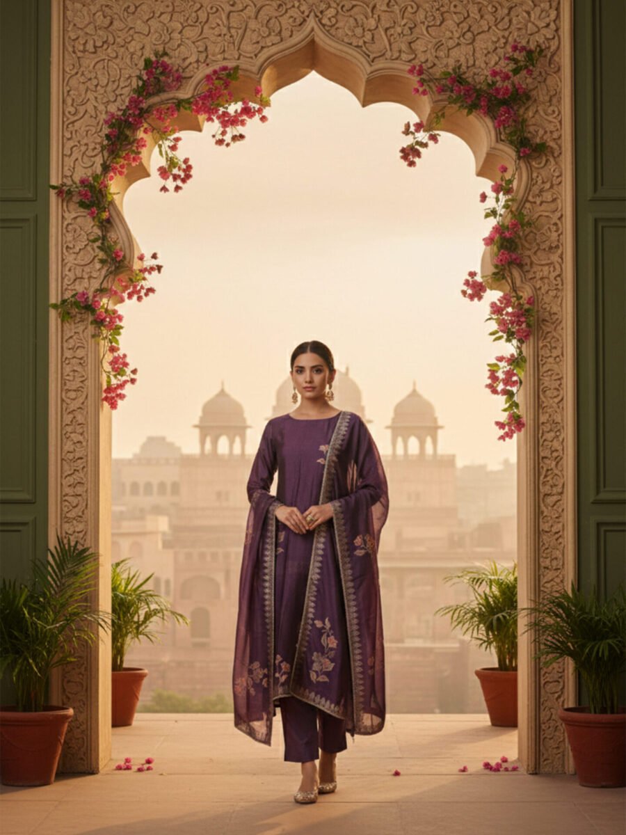 Royal Purple Silk Blend Unstitched Suit Set