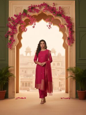 Rani Pink Silk Blend Unstitched Suit Set
