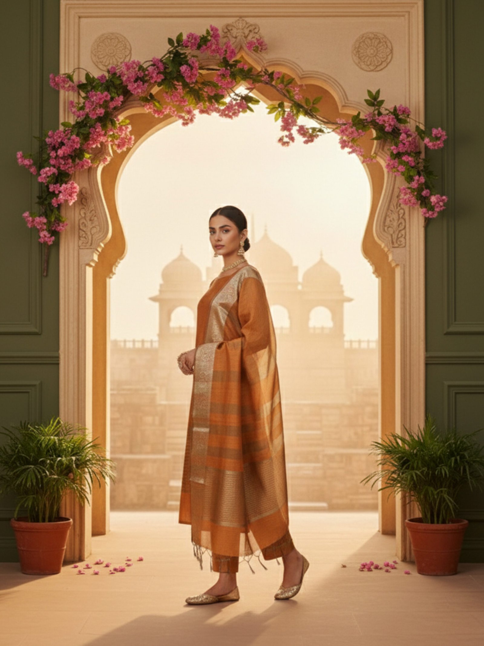 Copper Brown Silk Blend Unstitched Suit Set - Image 3