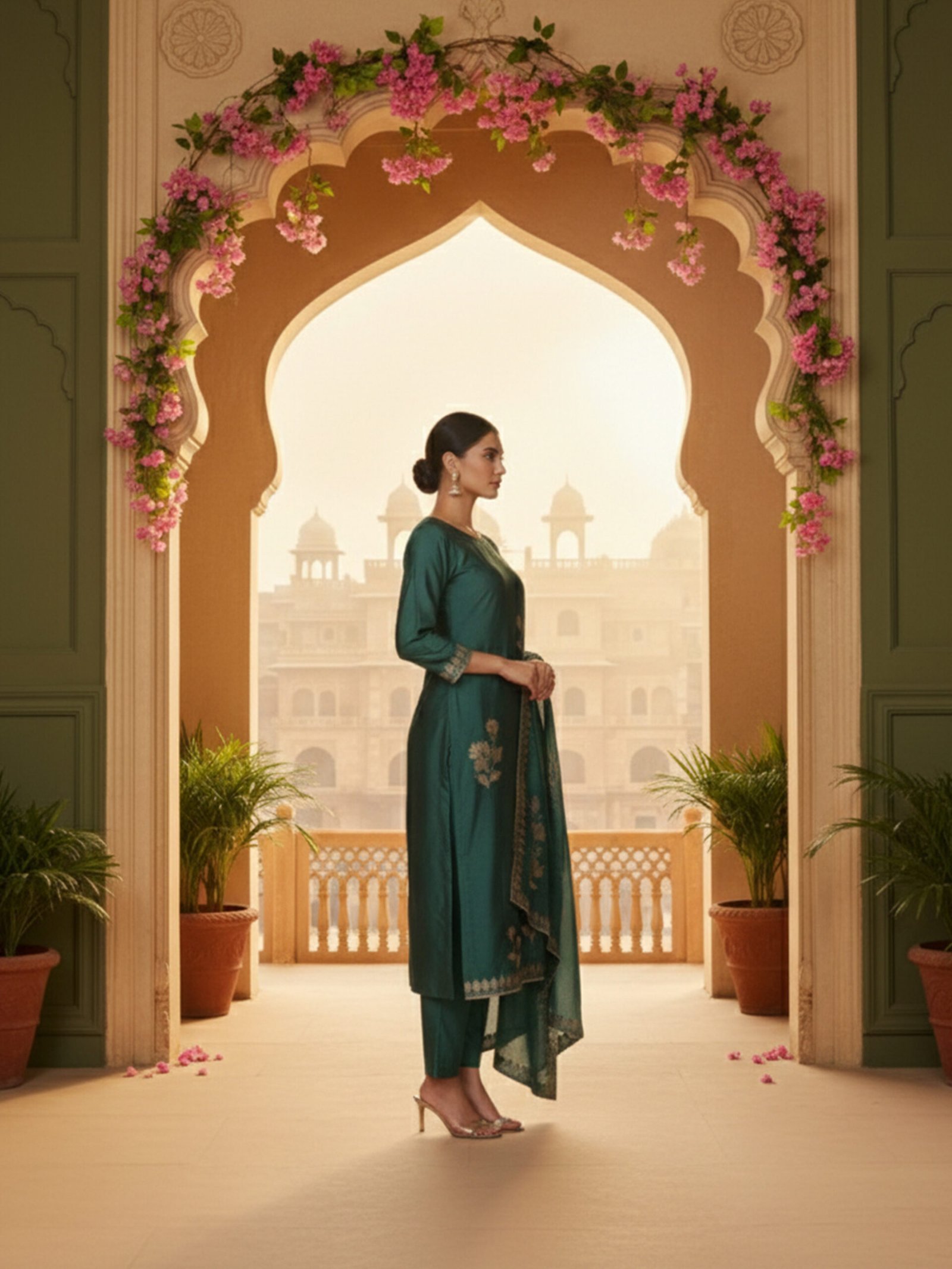 Teal Green Embroidered Silk Blend Unstitched Suit Set - Image 2