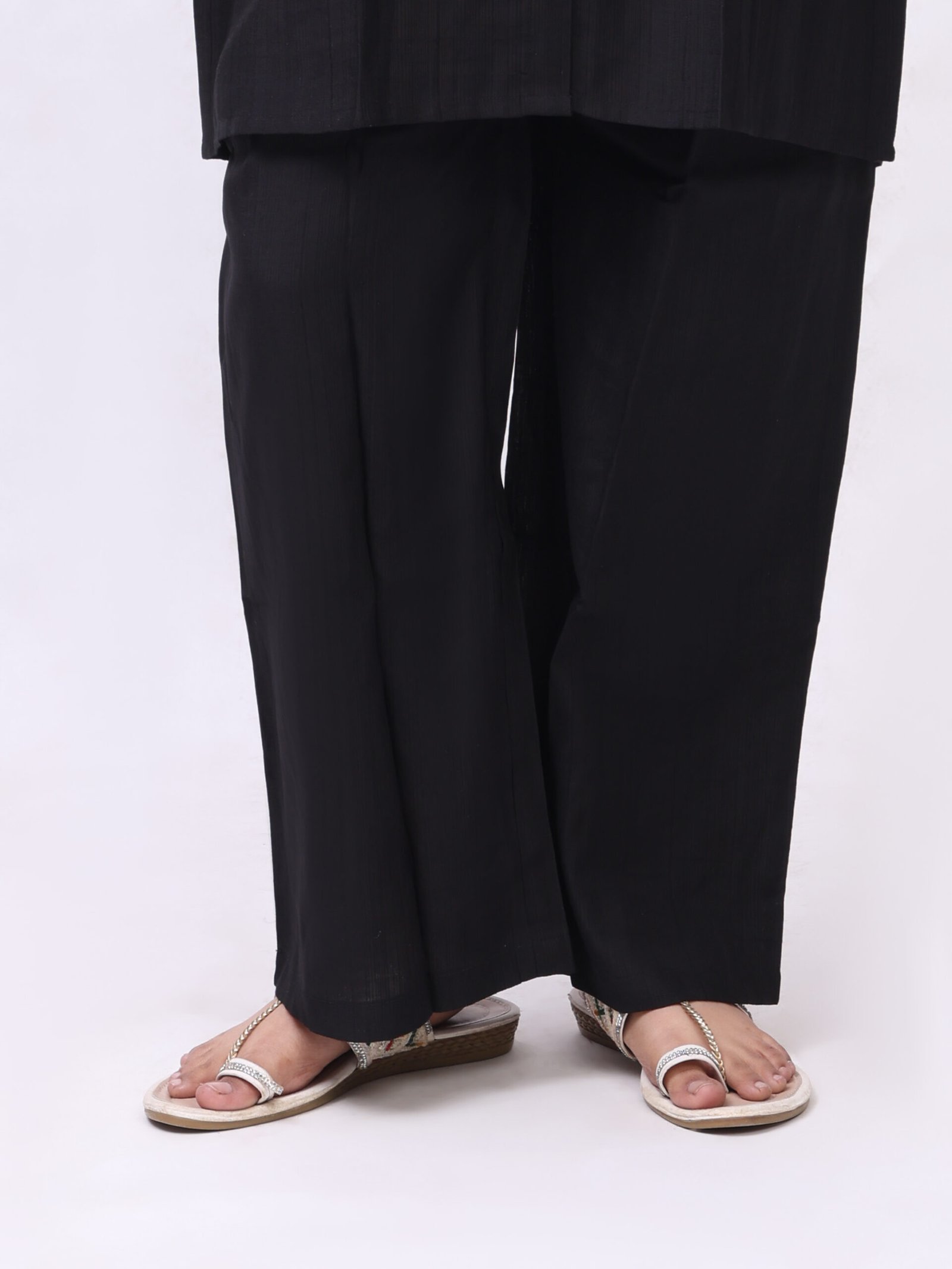 Black Button Down Kurta Tunic Co-ord Set with Large White Floral Embroidery Casual Office Wear Women - Image 5