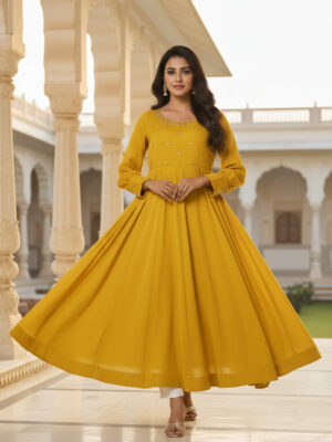 Luxury Georgette Anarkali Kurti Yellow