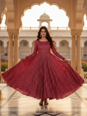 Chanderi Silk Pink Anarkali Kurti