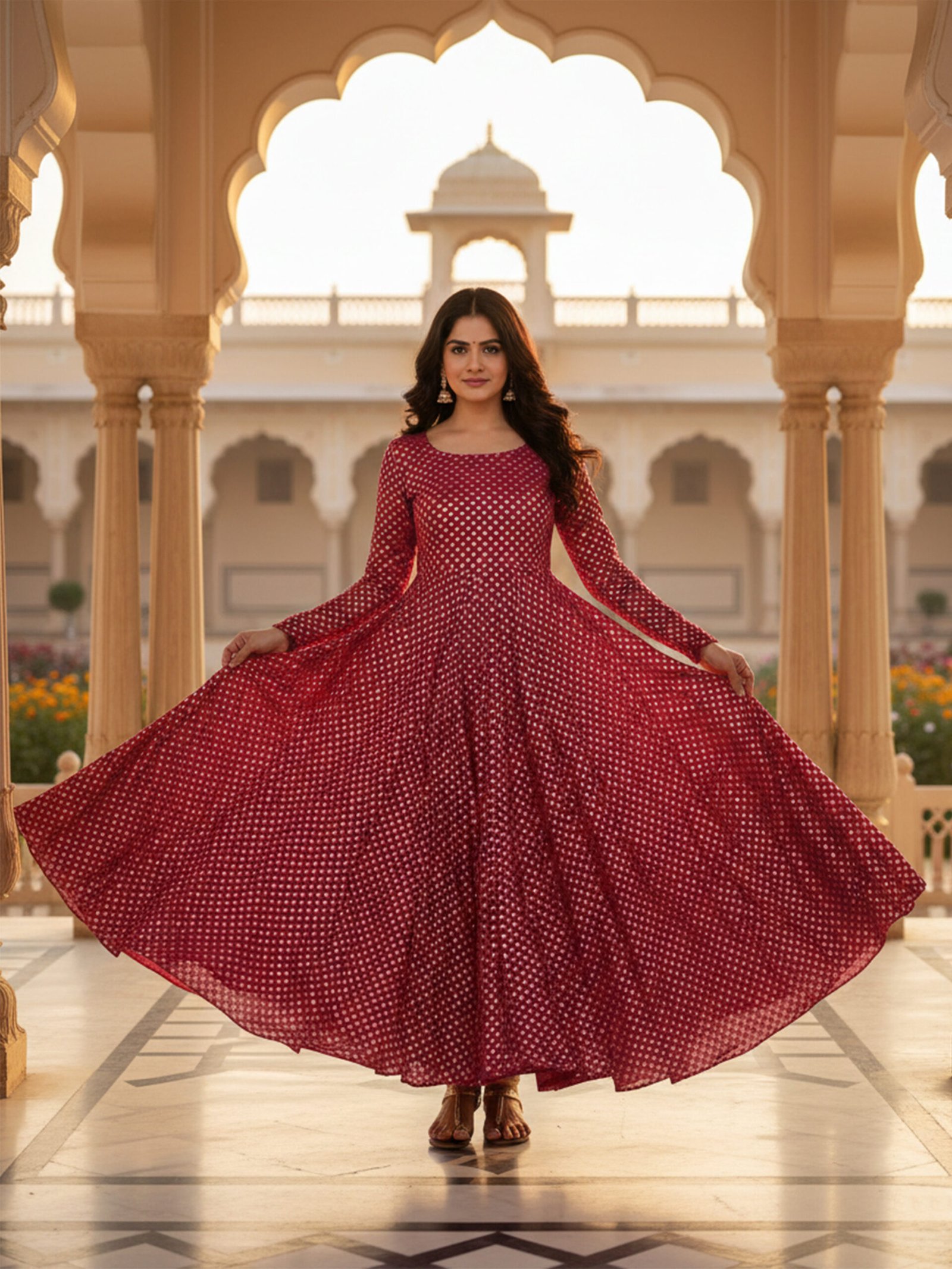 Chanderi Silk Pink Anarkali Kurti