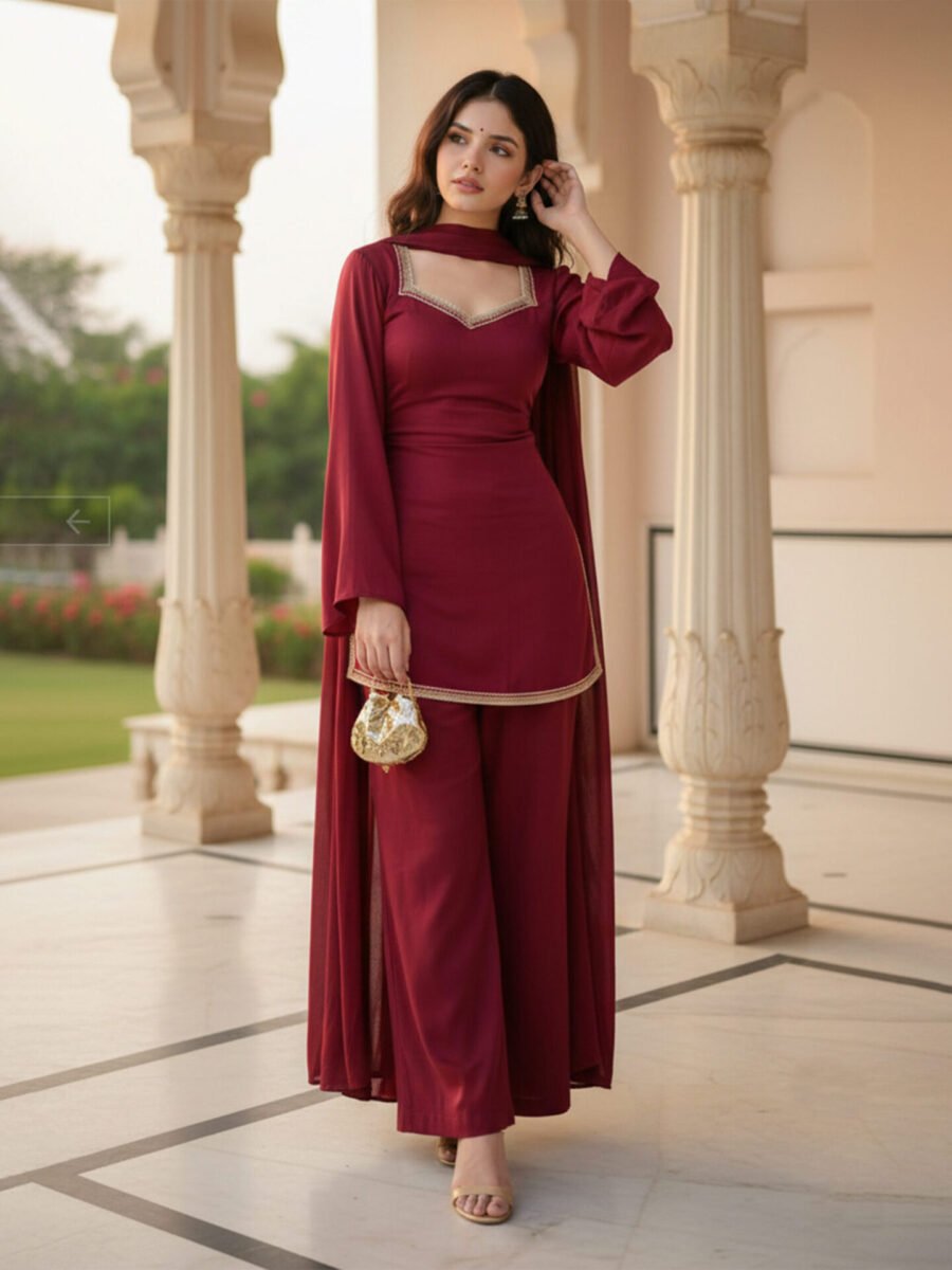Maroon Georgette Kurta Palazzo Set