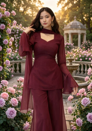 Wine Georgette Kurta Palazzo Set