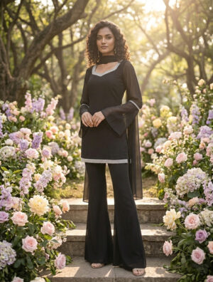 Elegant Black Georgette Kurta Palazzo Set