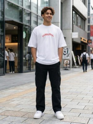 Men's White Oversized 'Vengeance' Vegeta Anime Graphic T-Shirt