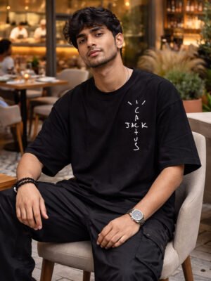 Men's Black Oversized 'Cactus Jack' Peace Quote T-Shirt