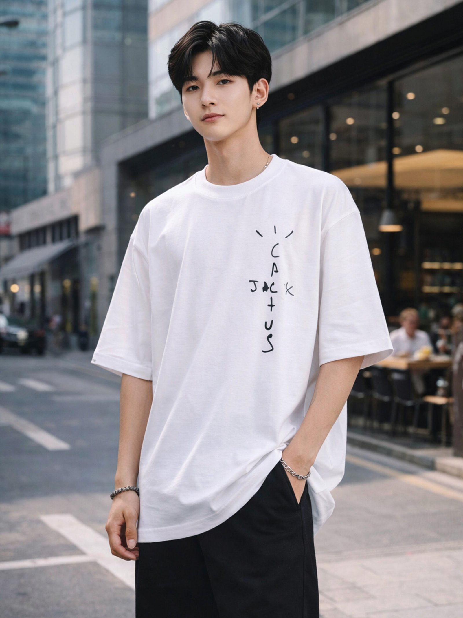 Men's White Oversized 'Cactus Jack' Peace Quote T-Shirt