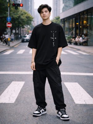 Men's Black Oversized 'Cactus Jack' Peace Quote T-Shirt