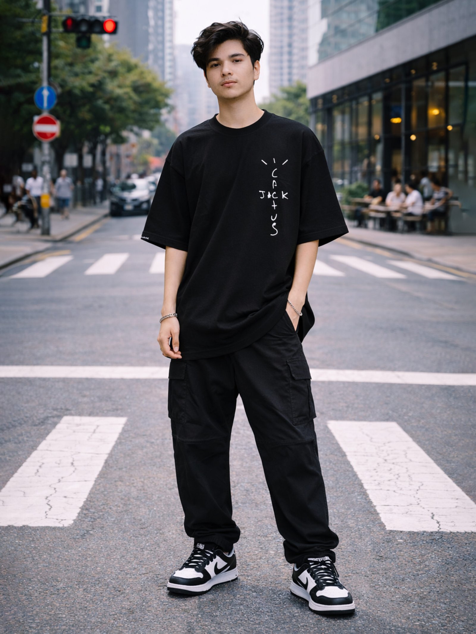 Men's Black Oversized 'Cactus Jack' Peace Quote T-Shirt