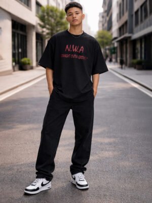 Men's Black Oversized N.W.A 'Straight Outta Grove St.' T-Shirt