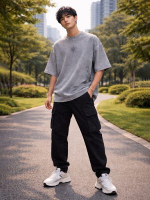 Men's Vintage Wash Anime Graphic T-Shirt - Akaza