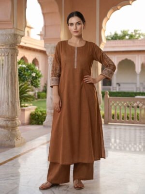 Women's Earth Brown A-Line Kurta and Trouser Set