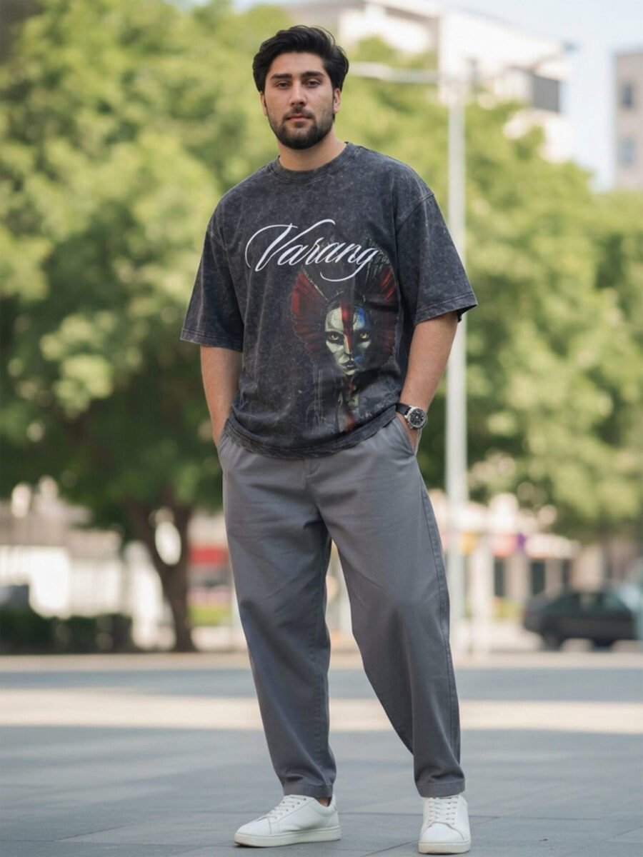 Men's Vintage Wash 'Varang' Split-Face Graphic T-Shirt