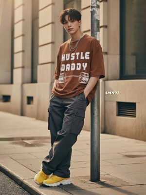 Men's Rust Oversized 'Hustle Daddy' Graphic T-Shirt