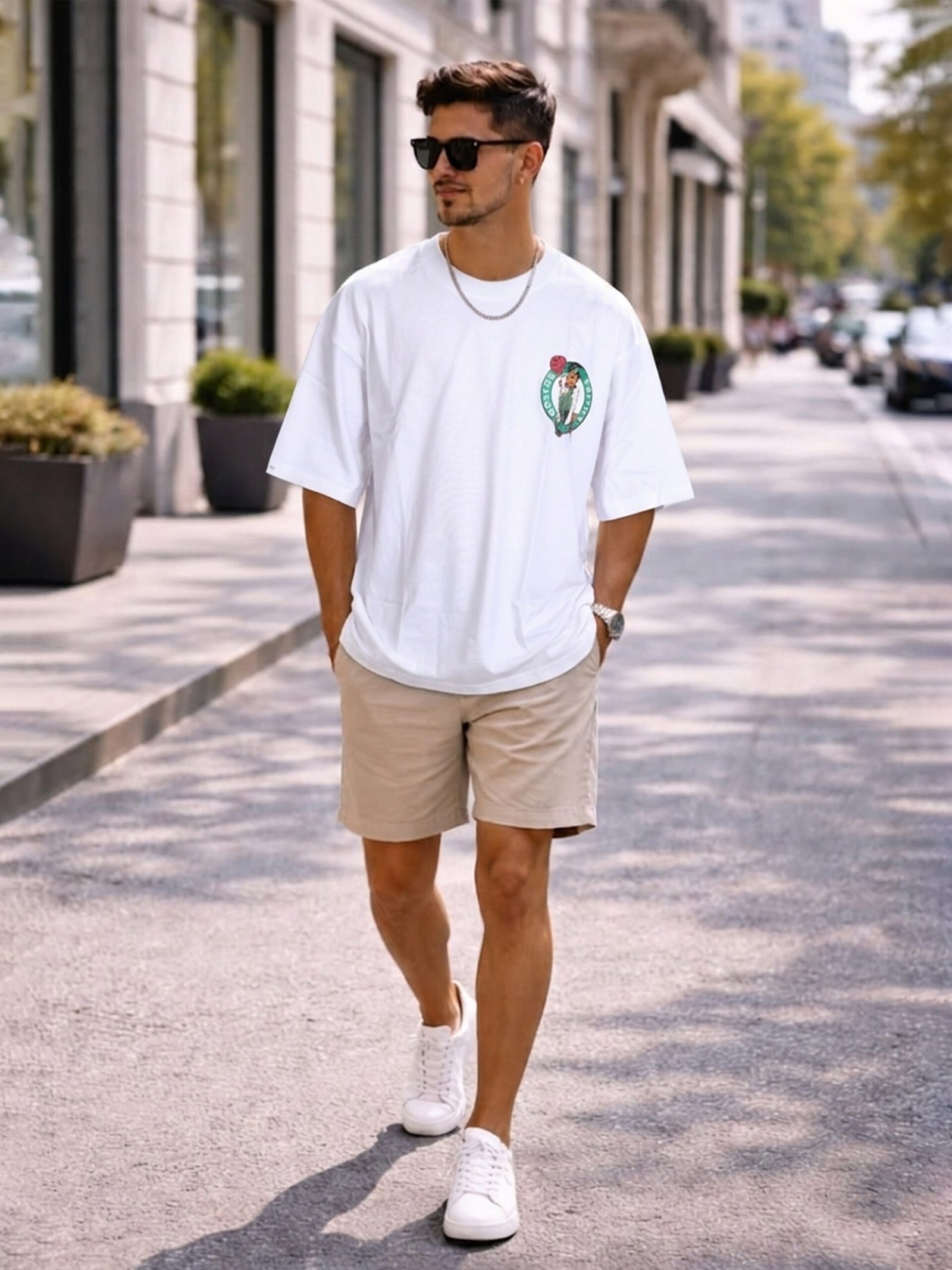 Men's White Oversized Boston Celtics Logo T-Shirt - Image 3