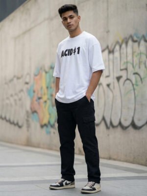 Men's White Oversized Trippy Alien Graphic T-Shirt