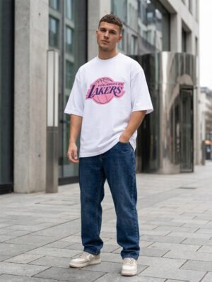 Men's White Oversized Lakers & Kobe Bryant Graphic T-Shirt