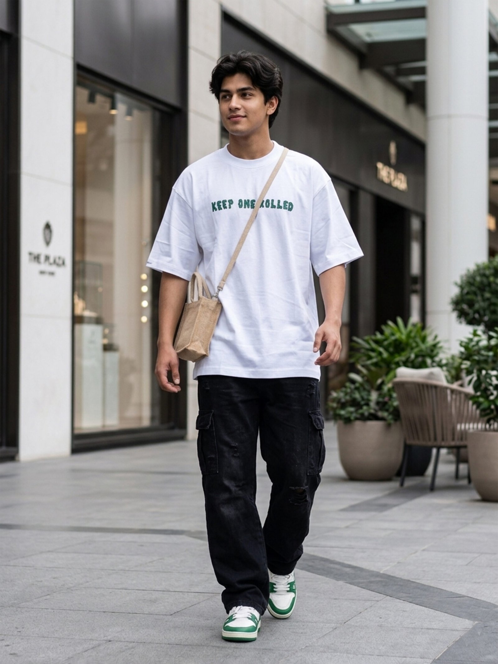 Men's White Oversized 'Best Buds' Graphic T-Shirt