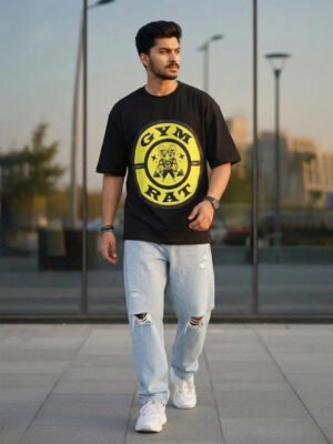 Men's Black Oversized 'Gym Rat' Graphic T-Shirt