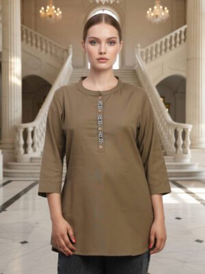 Women's Olive Green Embroidered Short Tunic Top