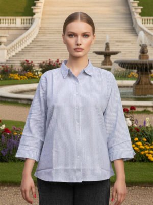 Women's Light Blue Classic Striped Button-Down Shirt