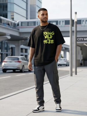 Men's Black Oversized 'Young Wild Free' Snoop Dogg T-Shirt