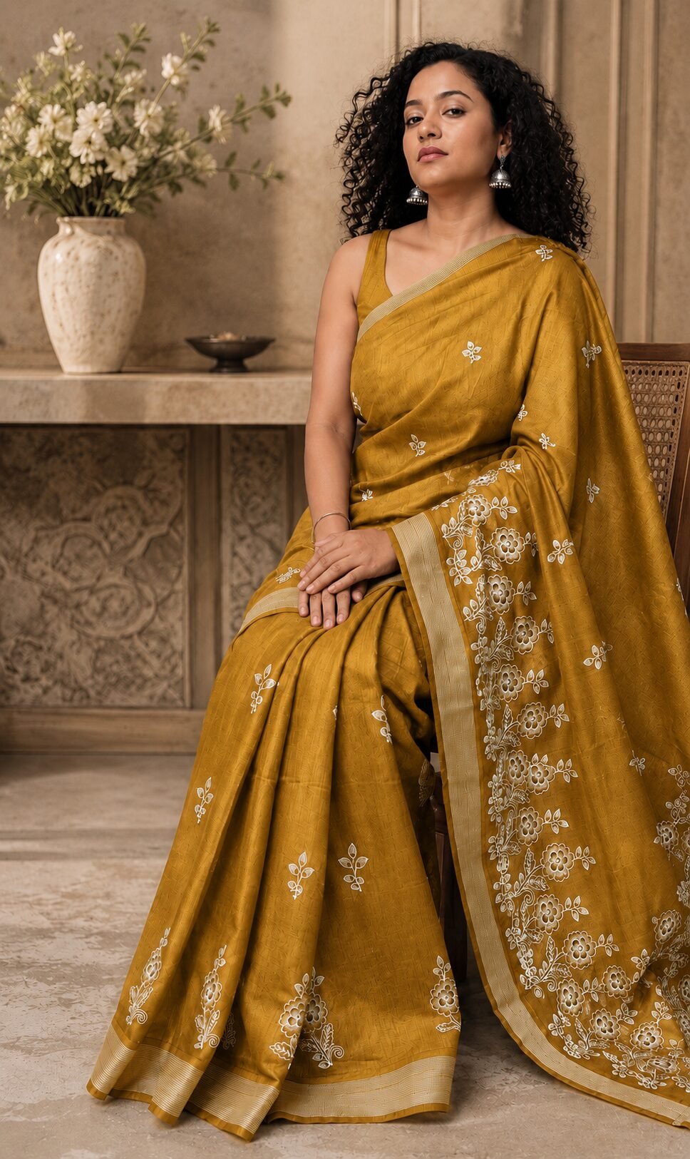 Embroidered Mustard Saree
Colour: Mustard
Blouse: Yes - Image 2