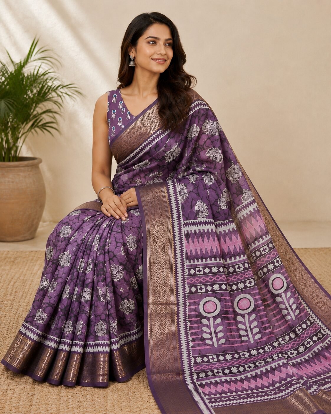 Purple Block Printed Saree
Colour: Purple
Blouse: Yes - Image 3