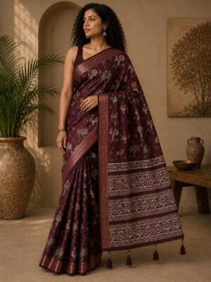 Saahi Printed Saree
Color: Magenta
Blouse: Yes