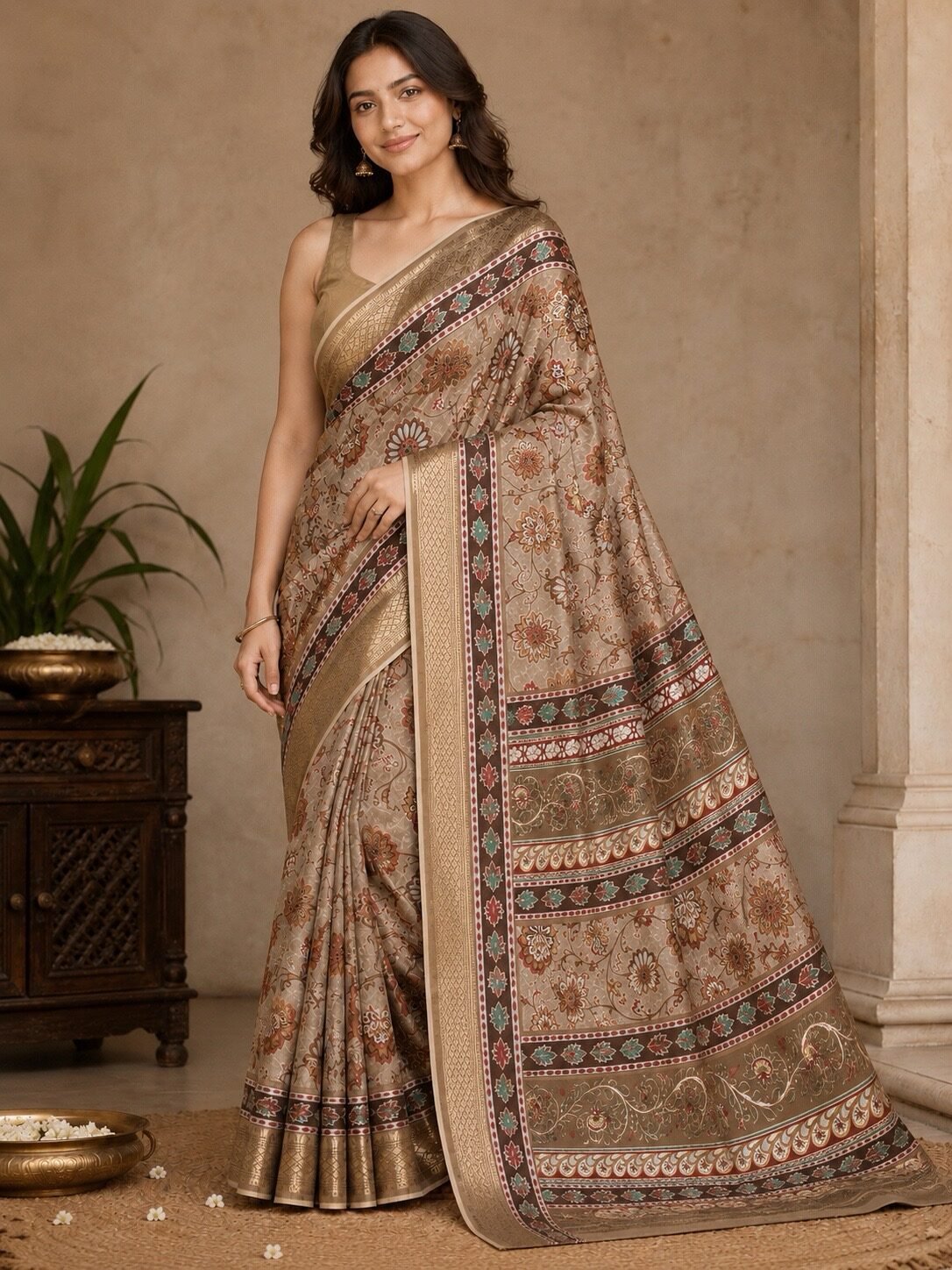 Saahi Floral Printed Saree
Color: Brown
Blouse: Yes