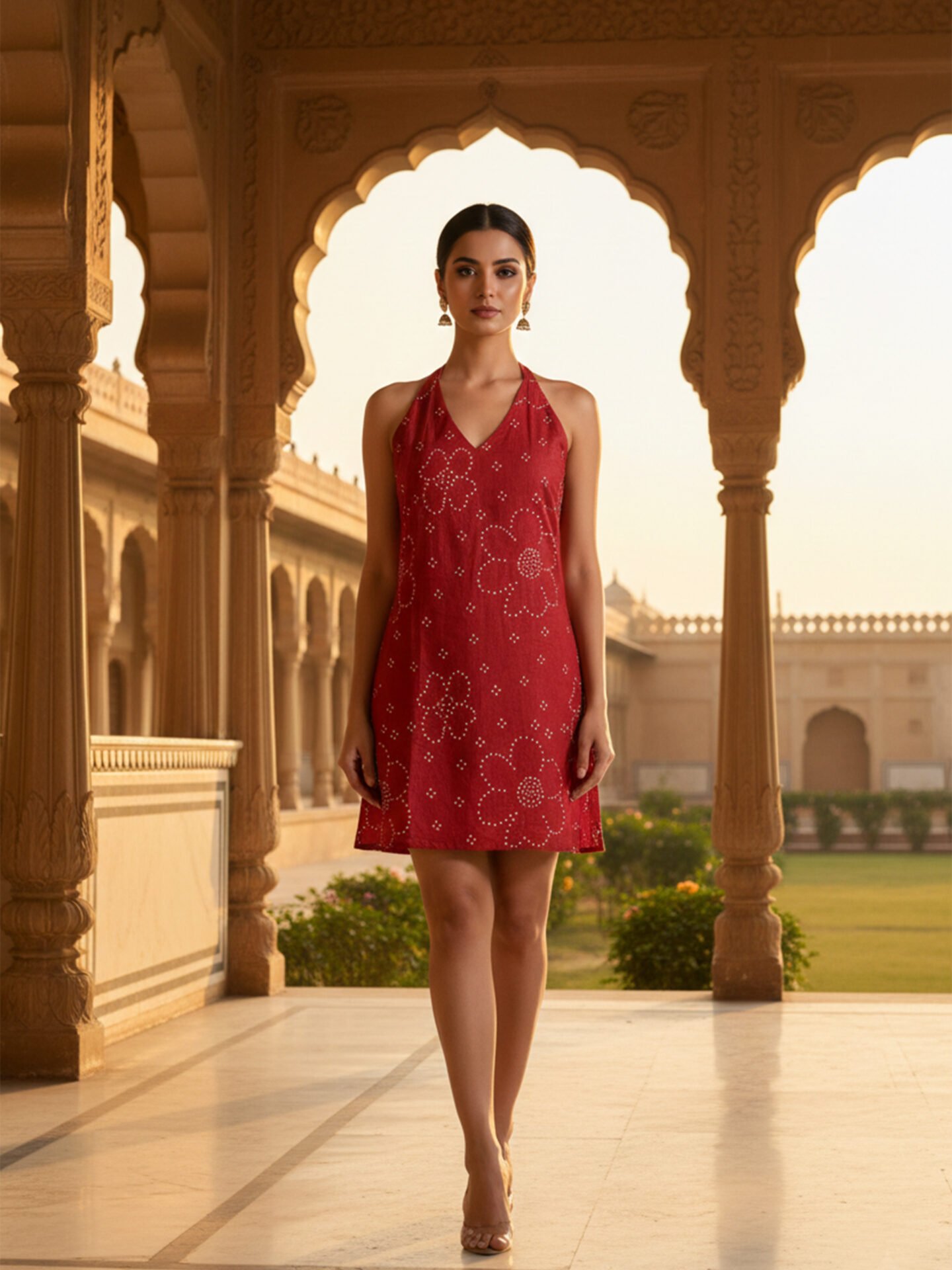 Red Sleeveless Printed Short Kurti