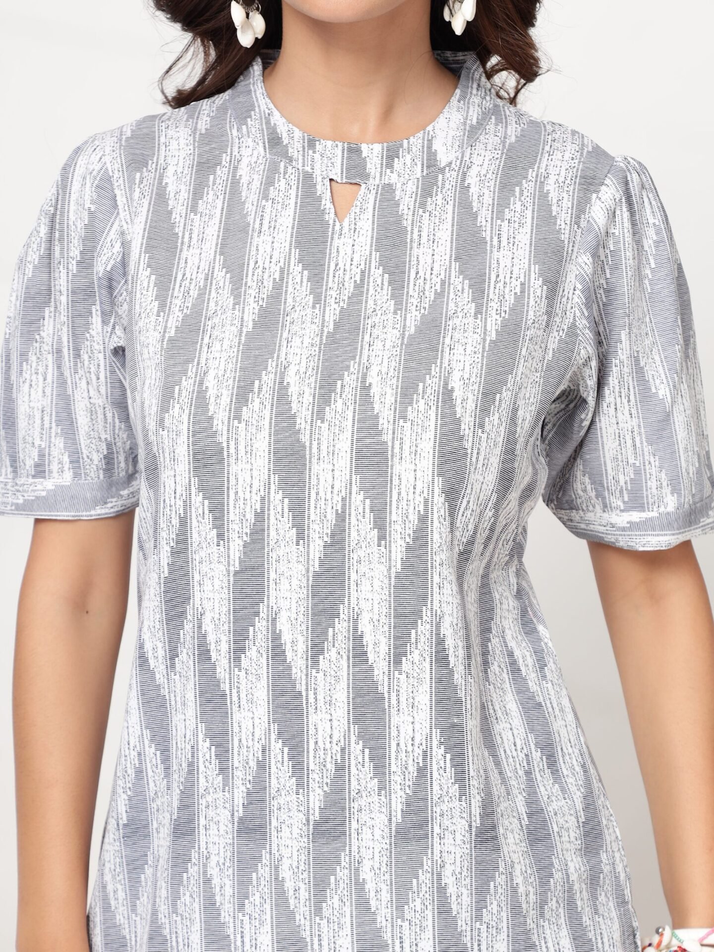 Women's White Grey Abstract Print A-Line Kurti - Image 7