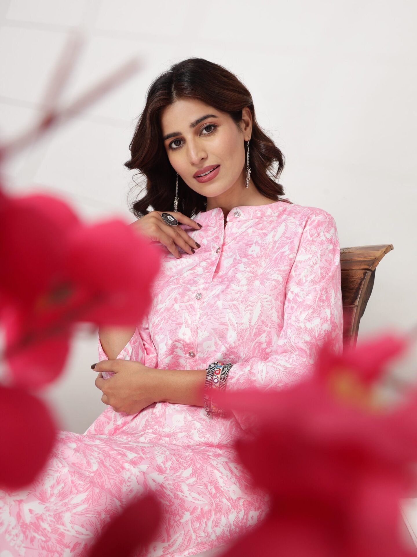 Women's Pink Floral Printed Straight Kurti Dress - Image 8