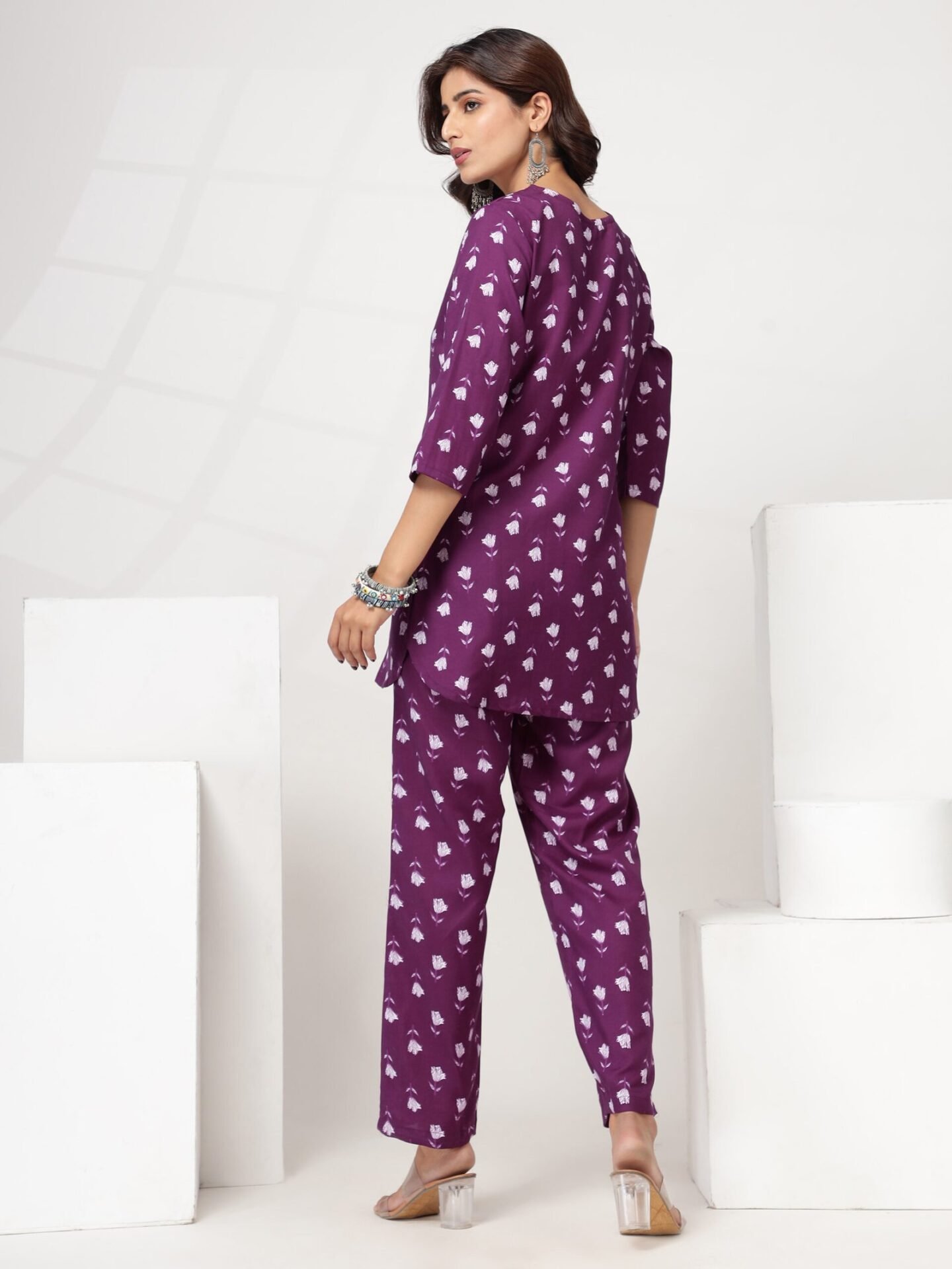 Women's Purple Wine-Toned Straight-Cut Co-ord Set - Image 5