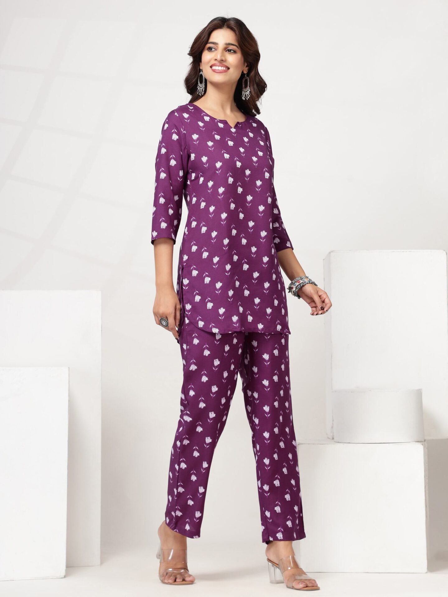Women's Purple Wine-Toned Straight-Cut Co-ord Set - Image 2