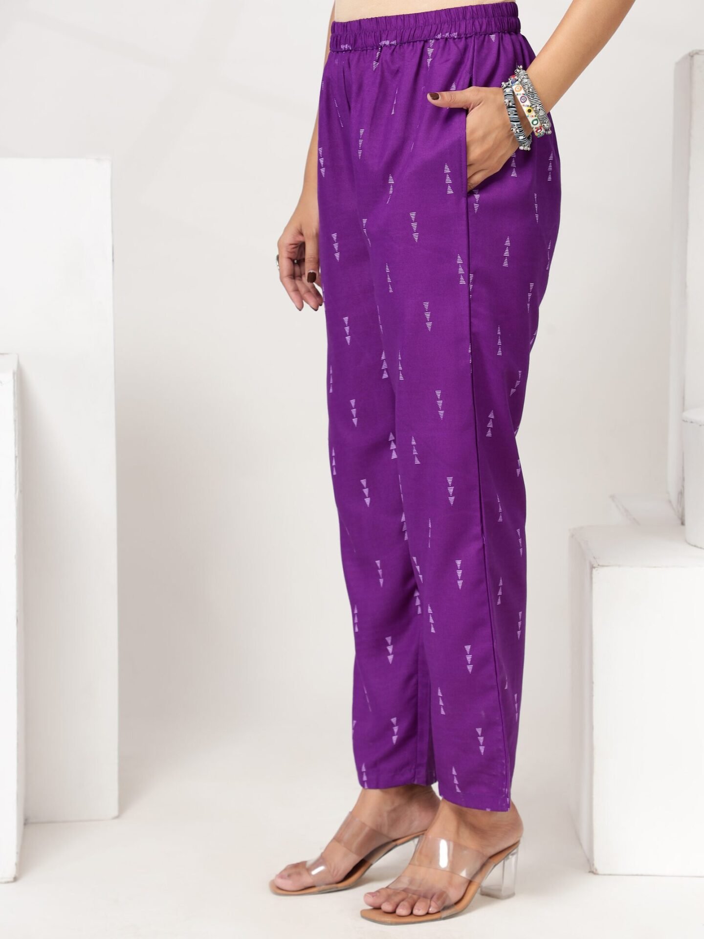 Women's Violet Geometric Motif Straight Co-ord Set - Image 5
