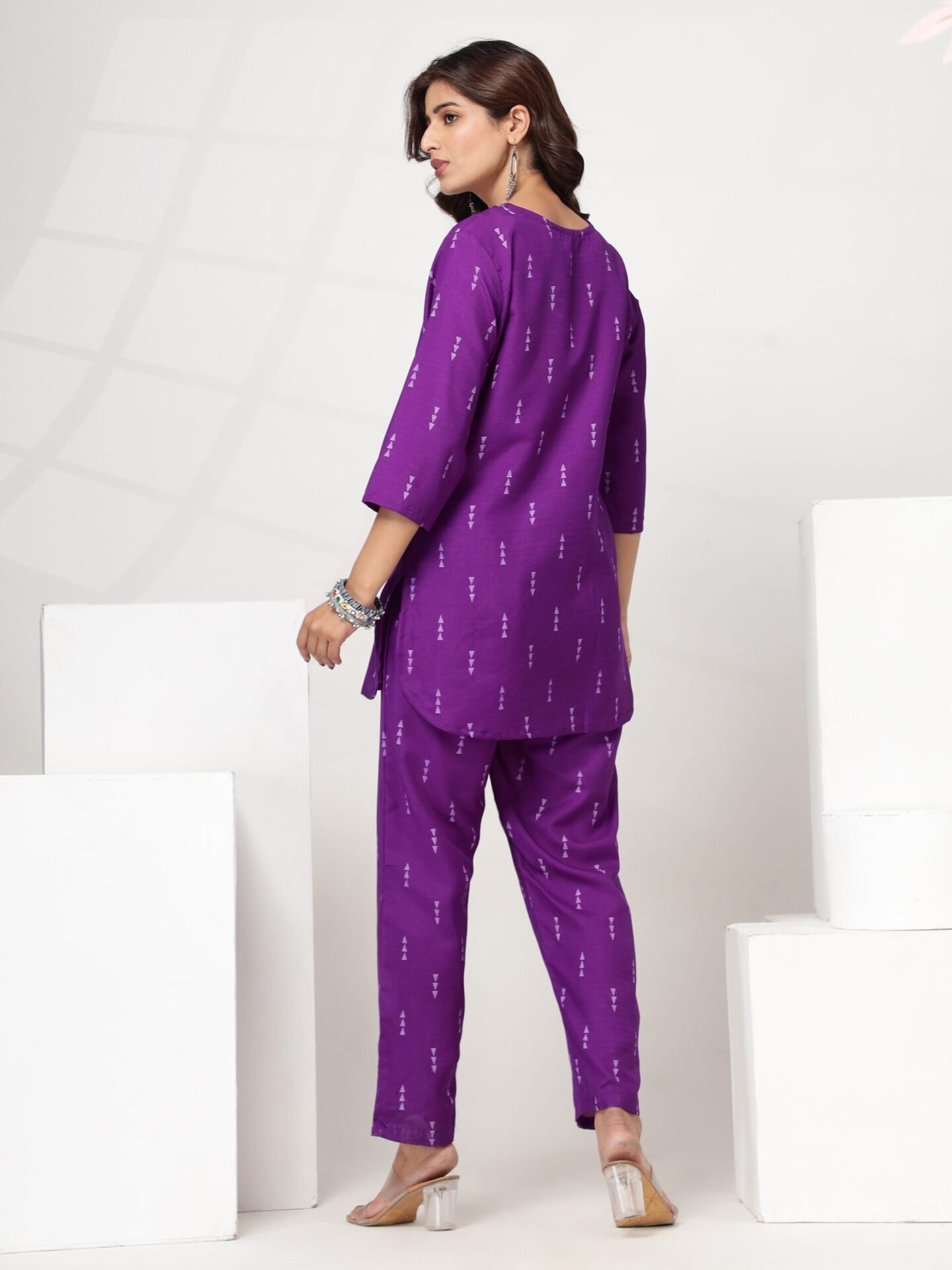 Women's Violet Geometric Motif Straight Co-ord Set - Image 4
