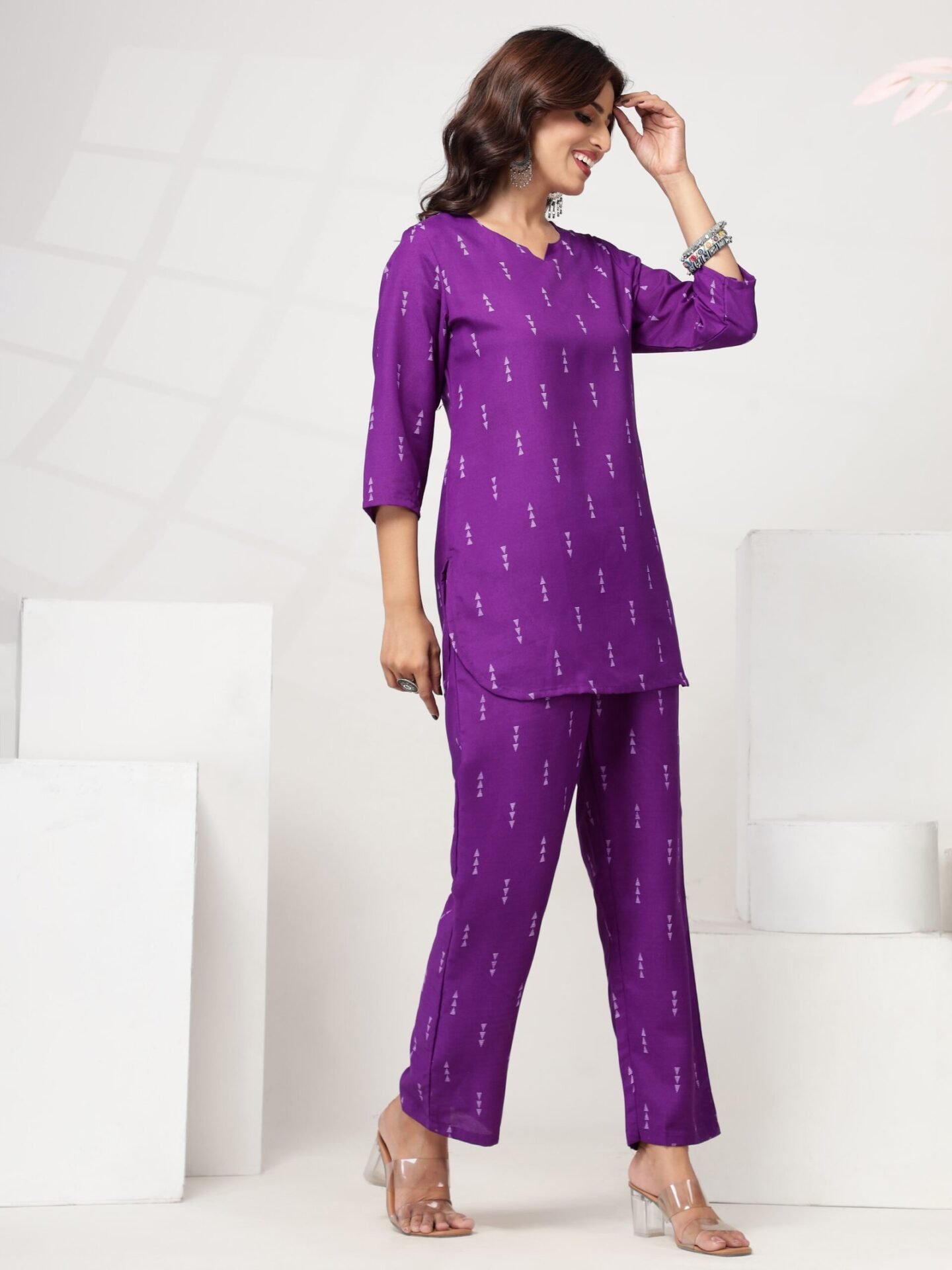 Women's Violet Geometric Motif Straight Co-ord Set - Image 9