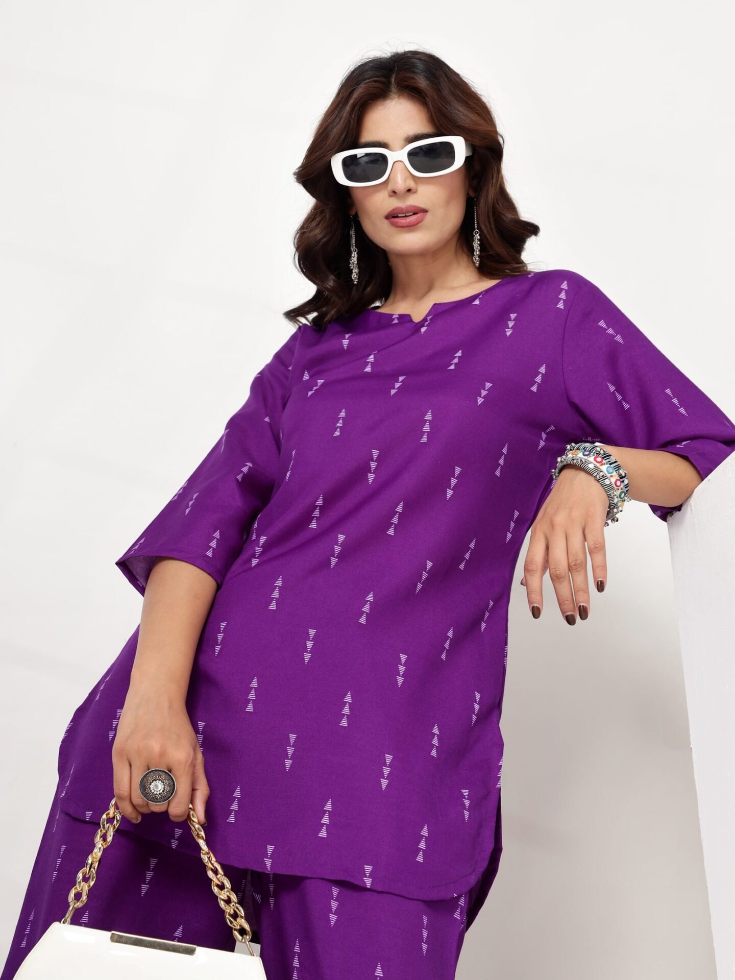 Women's Violet Geometric Motif Straight Co-ord Set - Image 6