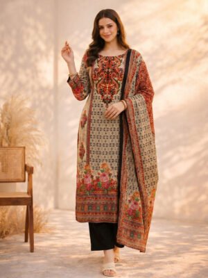 Beige Paisley Embellished Kurta Set